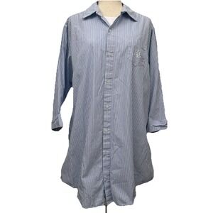 Ralph Lauren Signature Long Sleeve His Shirt Sleepshirt Blue White Stripe XL